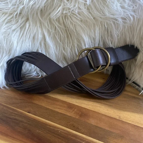 BNWT lucky BOHO spliced chocolate leather pullback double ring belt FLORAL_WESTERN_BELT_200 main image 3